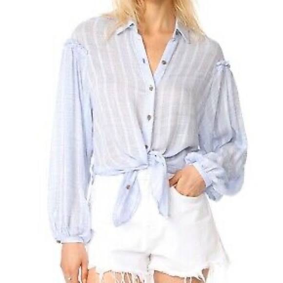 Free People Headed to the Highlands Button Up Top in Blue/White (XS) - Picture 4 of 11